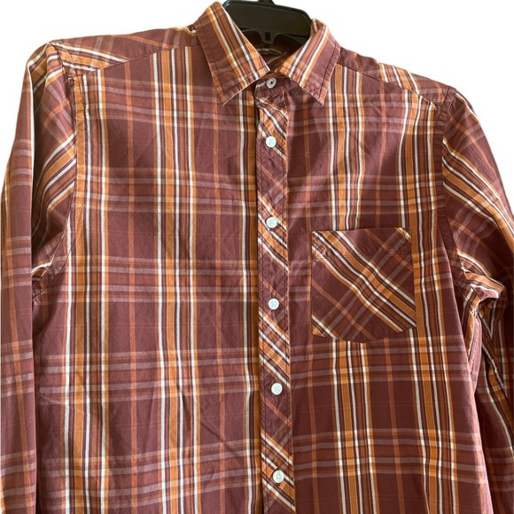 Canterbury of New Zealand Men’s Plaid Shirt Cotton Button Down Red‎ Orange Small